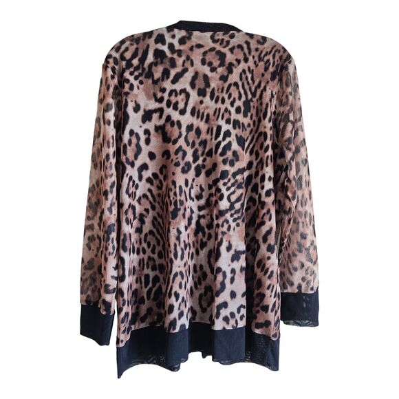 CHICO'S 2 Women's 12 Mesh Cardigan Animal Print V-Neck Button Up Lightweight 38" - Picture 6 of 7